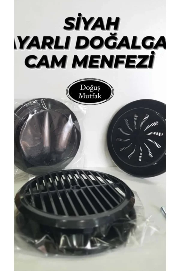 Siyah Ayarlı Cam Menfezi Doğalgaz Menfez Kapağı 18 cm