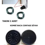Ayarlı Doğalgaz Cam Menfezi Siyah 1 Adet, 2 Li Doğalgaz Kombi Baca Contası Siyah 2 Adet